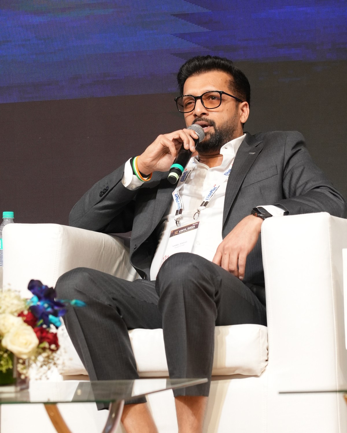Sahil Jindal speaking on a conference panel at Vinyl India